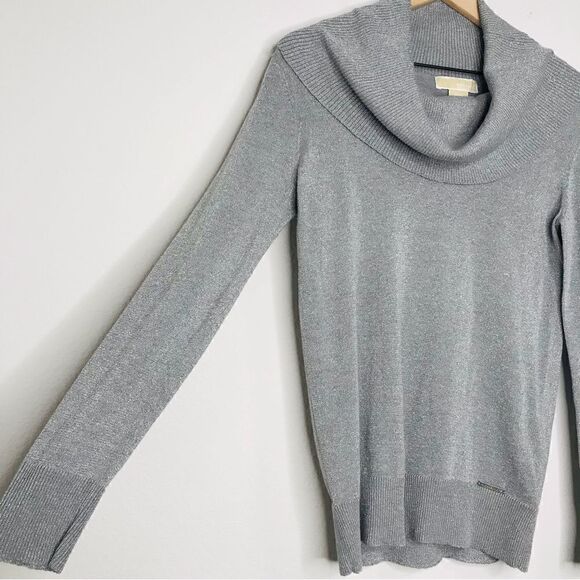Michael Kors Cowl Neck Knit Silver Metallic Sweater Petite - Picture 7 of 10